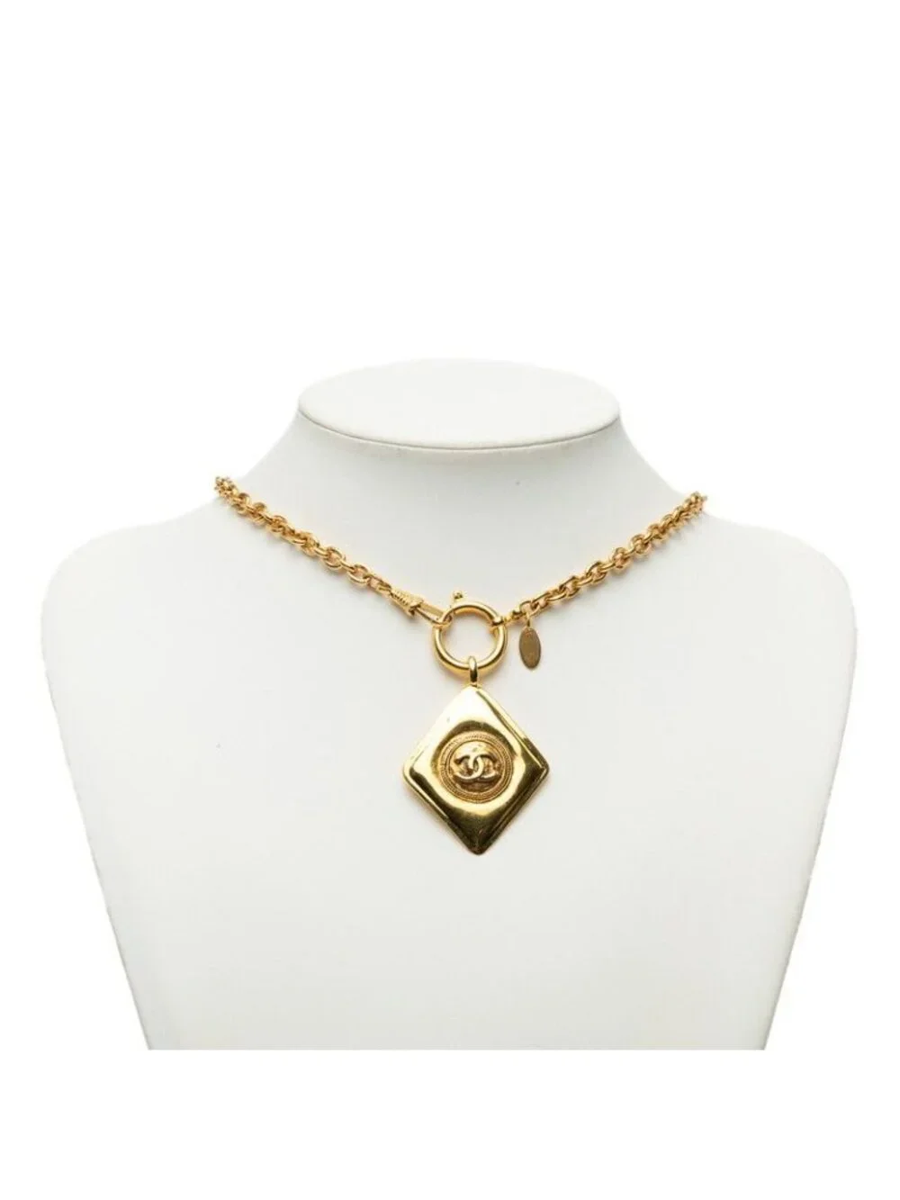 Chanel CC Logo Diamond Rogue Chain Pendant Gold Plated
